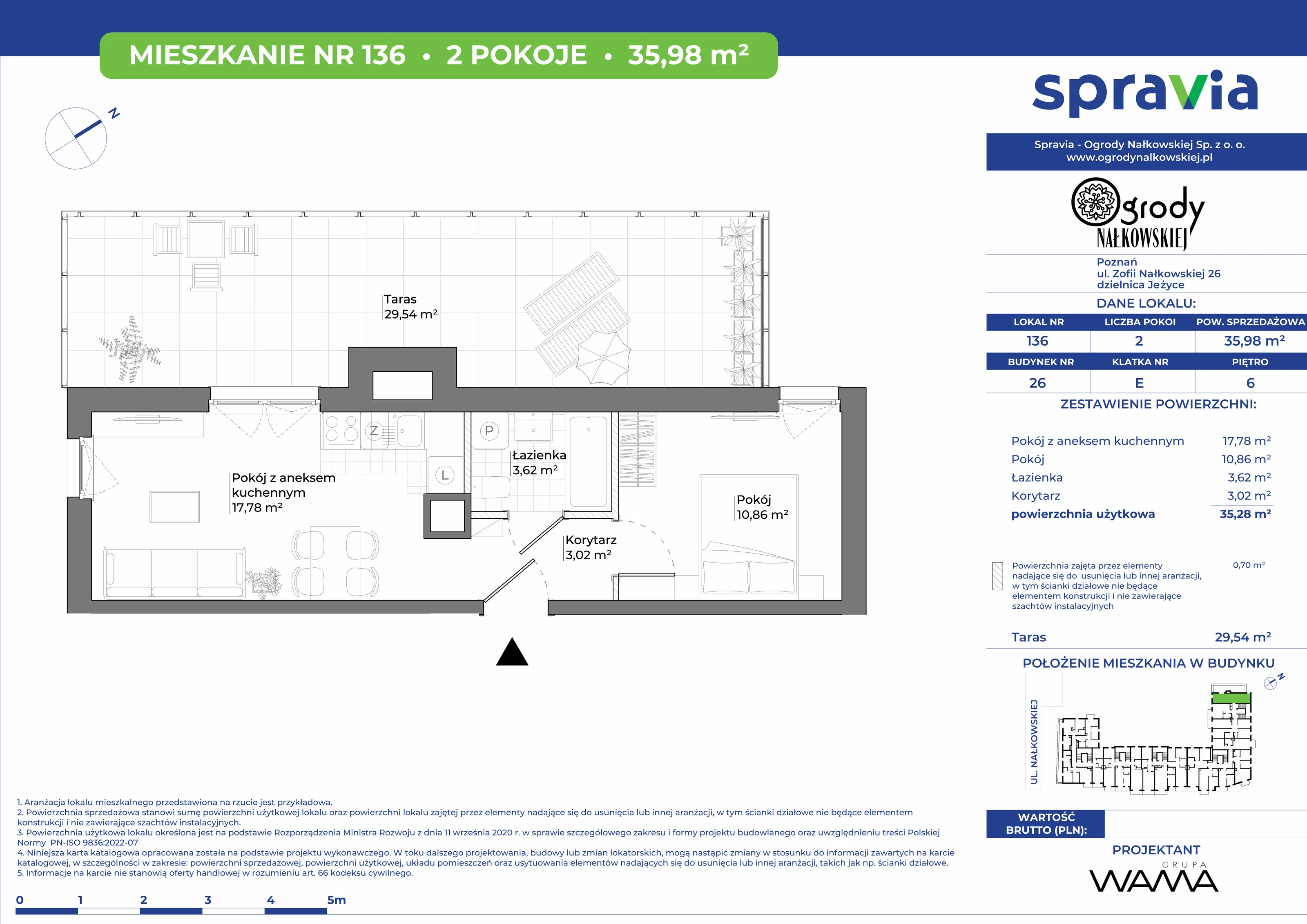 2 pokoje, mieszkanie 35,98 m², piętro 6, oferta nr 26-136, Ogrody Nałkowskiej, Poznań, Ogrody, ul. Nałkowskiej 24, 26